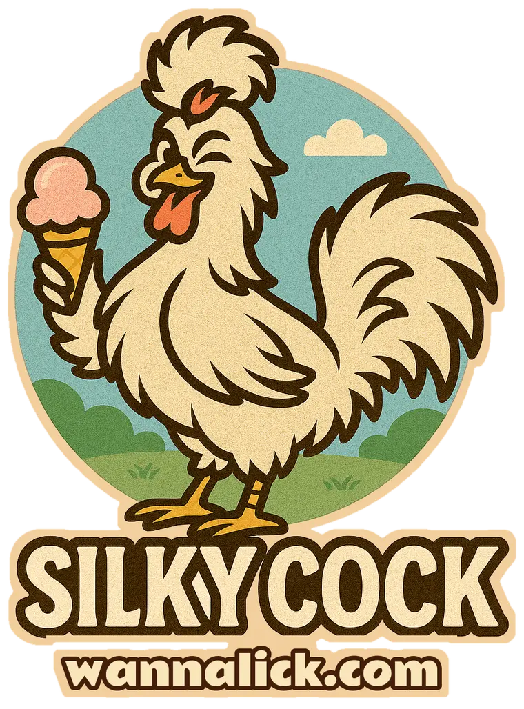 Silky Cock design: cartoon Silkie rooster holding an ice cream cone